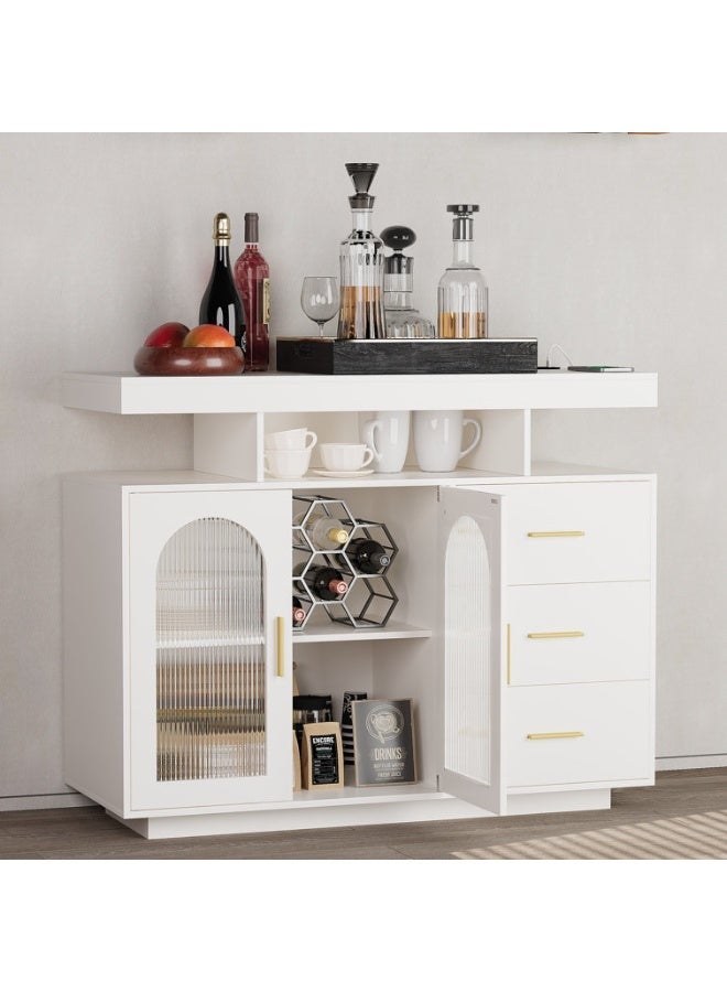 إيليفا هوم خزانة بوفيه جانبية مع مساحة تخزين، 3 أدراج و بابين، مزوّدة بإضاءة استشعار تلقائي بـ 20 لون، وطاولة كونسول مع محطة شحن، تحكّم باللمس، مناسبة كطاولة قهوة أو بار للمطبخ وغرفة الطعام  ,لون أبيض - Image 5